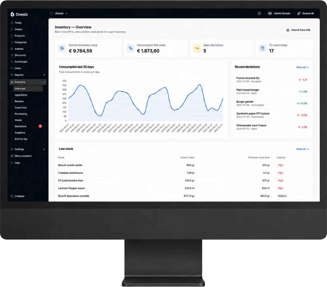 Onesix Voorraadbeheer dashboard op een iMac